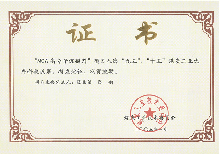 2005年1月MCA高分子促凝劑獲“九五、十五”科技成果獎(jiǎng).jpg